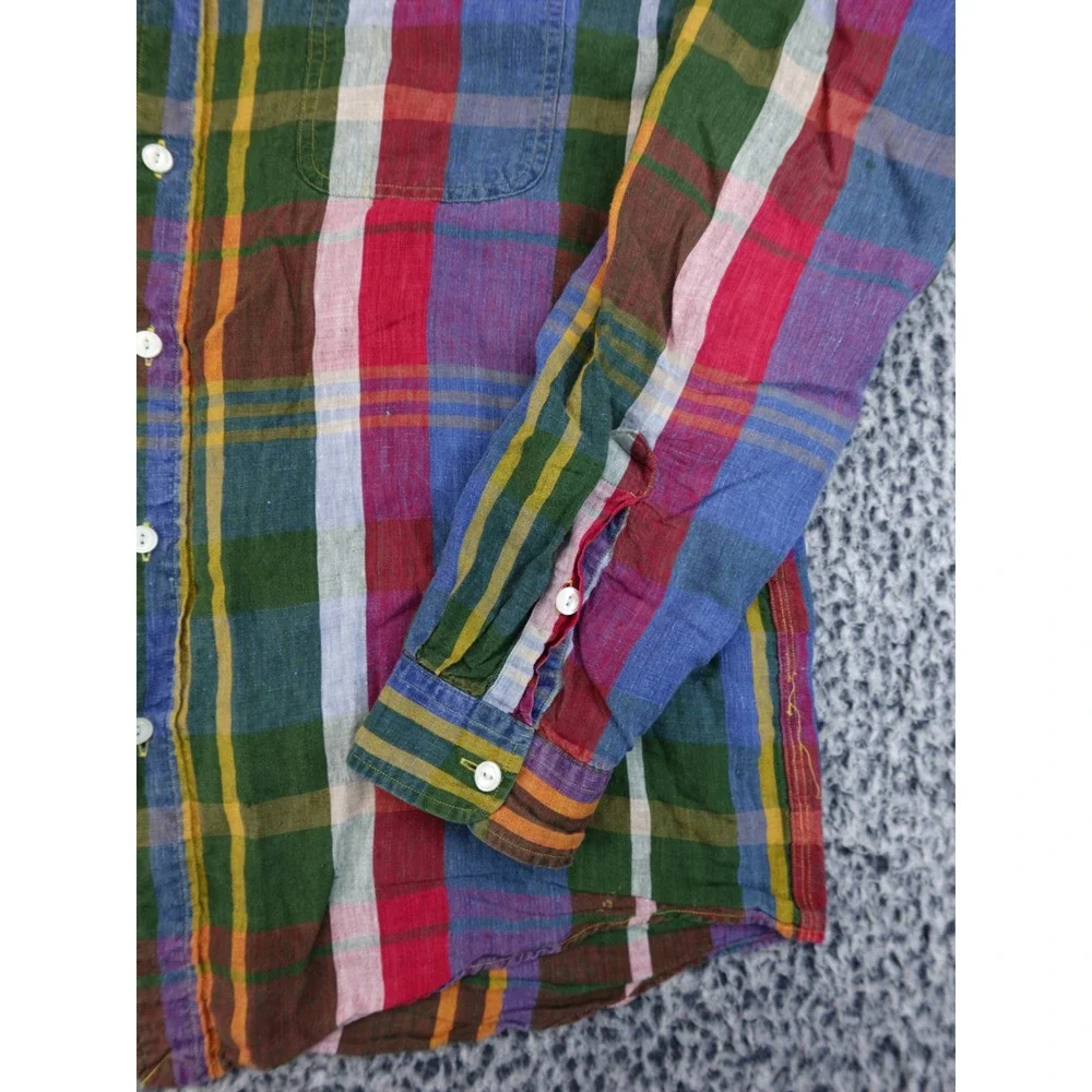 Polo Ralph Lauren Mens XL Multicolor Plaid Indigo Linen Long Sleeve Button Shirt